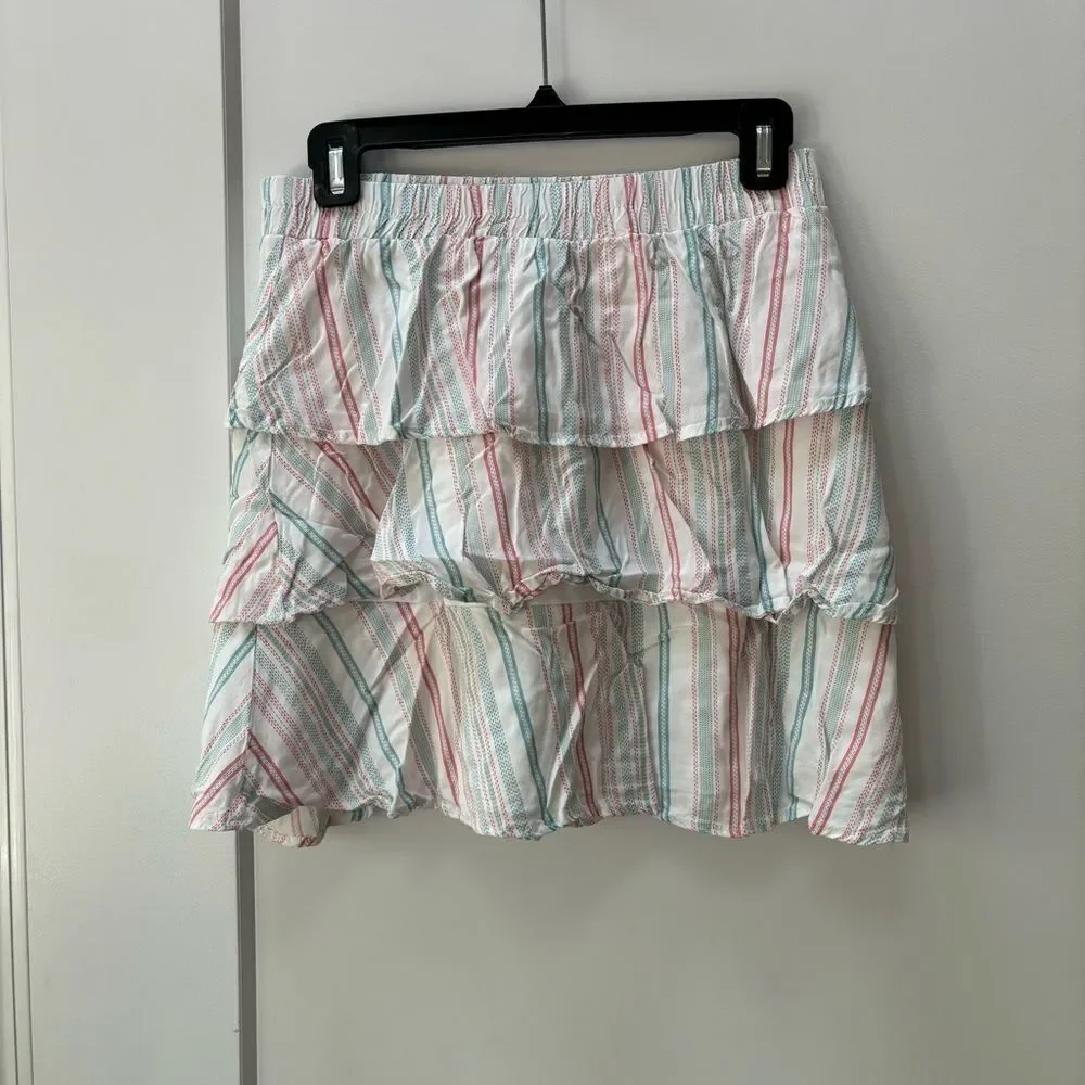 Three Pink Hearts white pink stripes ruffle skirt and top girls size‎ XL